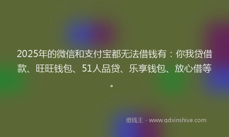 2025年的微信和支付宝都无法借钱有：你我贷借款、旺旺钱包、51人品贷、乐享钱包、放心借等。