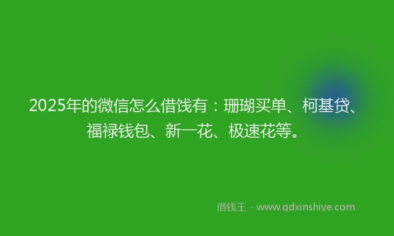 2025年的微信怎么借饯有：珊瑚买单、柯基贷、福禄钱包、新一花、极速花等。