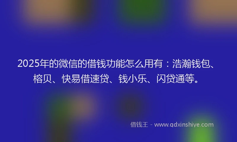 2025年的微信的借钱功能怎么用有：浩瀚钱包、榕贝、快易借速贷、钱小乐、闪贷通等。