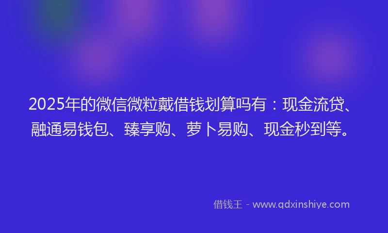 2025年的微信微粒戴借钱划算吗有：现金流贷、融通易钱包、臻享购、萝卜易购、现金秒到等。