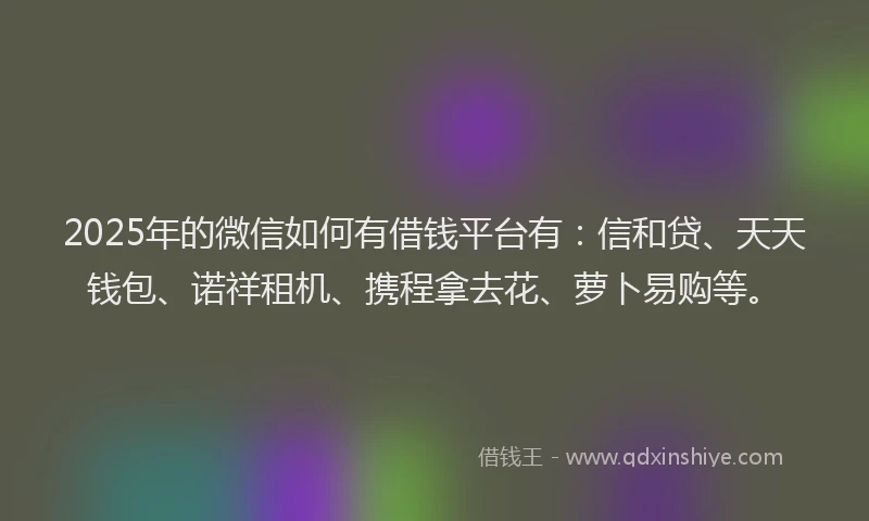 2025年的微信如何有借钱平台有：信和贷、天天钱包、诺祥租机、携程拿去花、萝卜易购等。