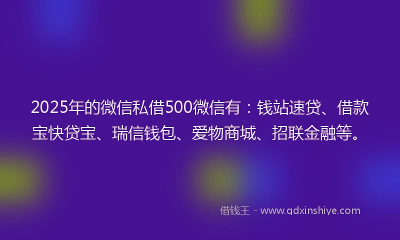 2025年的微信私借500微信有：钱站速贷、借款宝快贷宝、瑞信钱包、爱物商城、招联金融等。