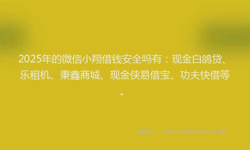 2025年的微信小翔借钱安全吗有：现金白鸽贷、乐租机、秉鑫商城、现金侠易借宝、功夫快借等。