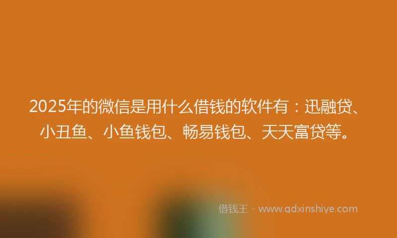 2025年的微信是用什么借钱的软件有：迅融贷、小丑鱼、小鱼钱包、畅易钱包、天天富贷等。