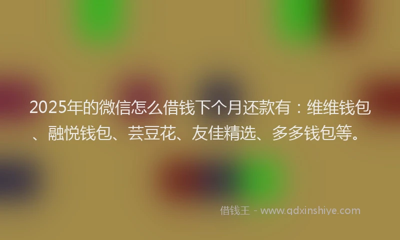 2025年的微信怎么借钱下个月还款有：维维钱包、融悦钱包、芸豆花、友佳精选、多多钱包等。