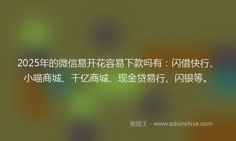 2025年的微信易开花容易下款吗有：闪借快行、小喵商城、千亿商城、现金贷易行、闪银等。