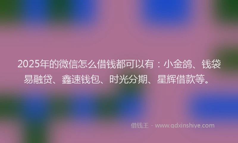 2025年的微信怎么借钱都可以有：小金鸽、钱袋易融贷、鑫速钱包、时光分期、星辉借款等。