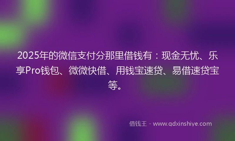 2025年的微信支付分那里借钱有：现金无忧、乐享Pro钱包、微微快借、用钱宝速贷、易借速贷宝等。