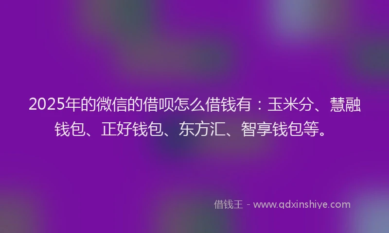 2025年的微信的借呗怎么借钱有：玉米分、慧融钱包、正好钱包、东方汇、智享钱包等。