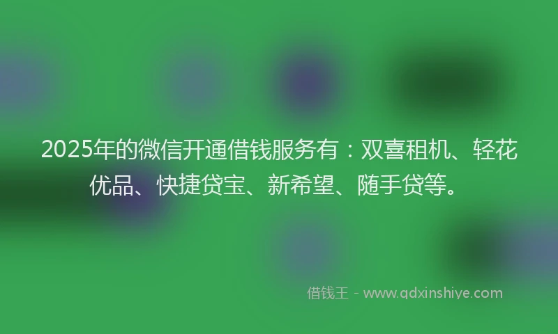 2025年的微信开通借钱服务有：双喜租机、轻花优品、快捷贷宝、新希望、随手贷等。