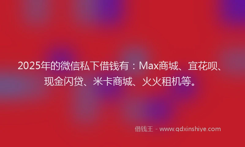2025年的微信私下借钱有：Max商城、宜花呗、现金闪贷、米卡商城、火火租机等。