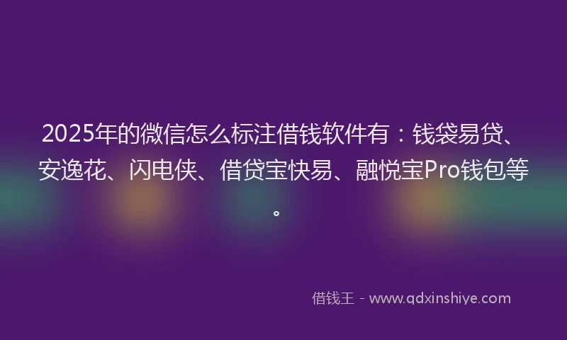 2025年的微信怎么标注借钱软件有：钱袋易贷、安逸花、闪电侠、借贷宝快易、融悦宝Pro钱包等。