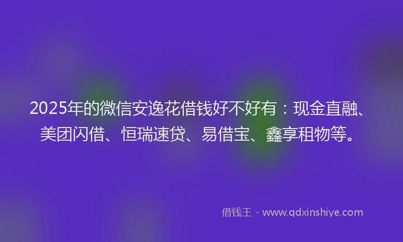 2025年的微信安逸花借钱好不好有：现金直融、美团闪借、恒瑞速贷、易借宝、鑫享租物等。