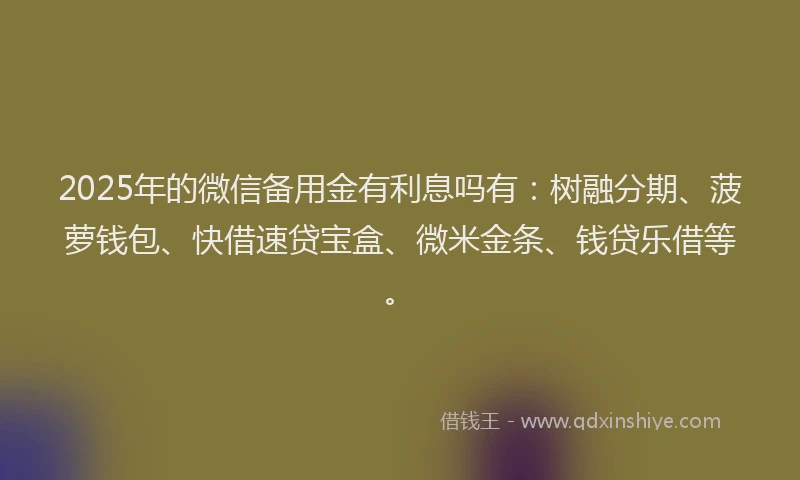 2025年的微信备用金有利息吗有：树融分期、菠萝钱包、快借速贷宝盒、微米金条、钱贷乐借等。