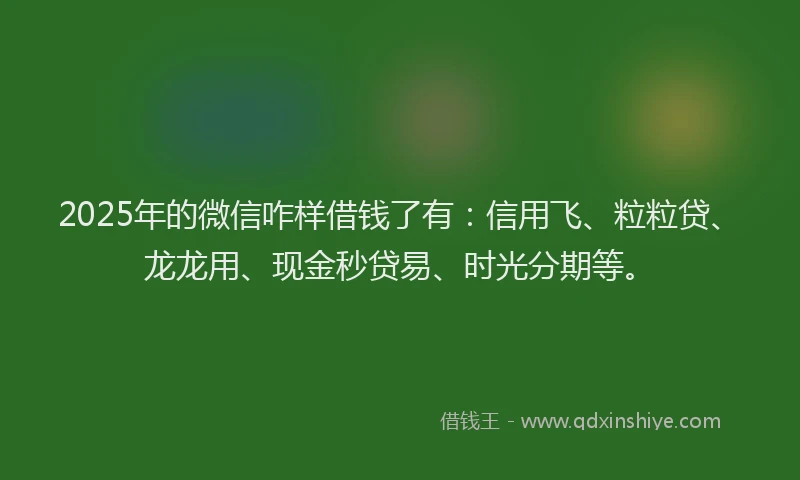 2025年的微信咋样借钱了有：信用飞、粒粒贷、龙龙用、现金秒贷易、时光分期等。