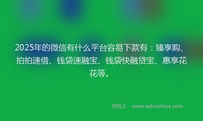 2025年的微信有什么平台容易下款有：臻享购、拍拍速借、钱袋速融宝、钱袋快融贷宝、惠享花花等。