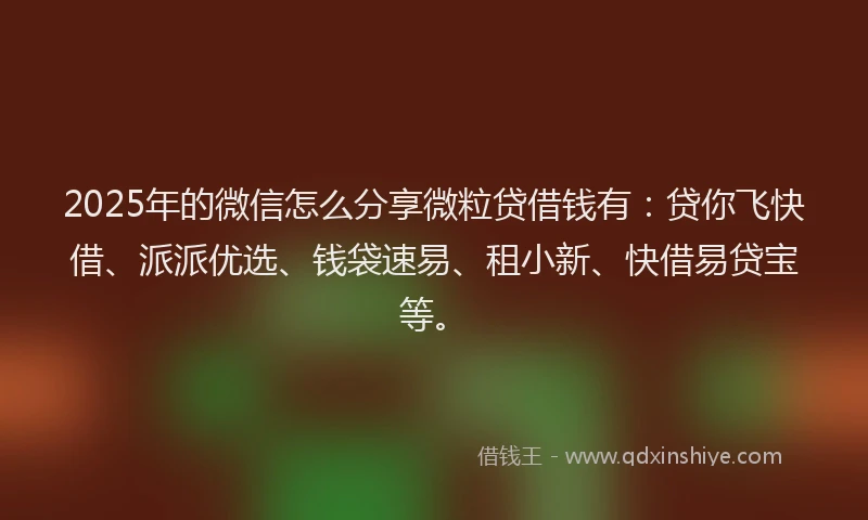 2025年的微信怎么分享微粒贷借钱有：贷你飞快借、派派优选、钱袋速易、租小新、快借易贷宝等。
