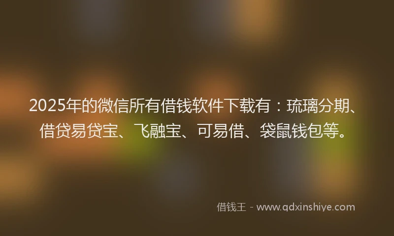 2025年的微信所有借钱软件下载有：琉璃分期、借贷易贷宝、飞融宝、可易借、袋鼠钱包等。