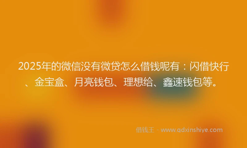 2025年的微信没有微贷怎么借钱呢有：闪借快行、金宝盒、月亮钱包、理想给、鑫速钱包等。