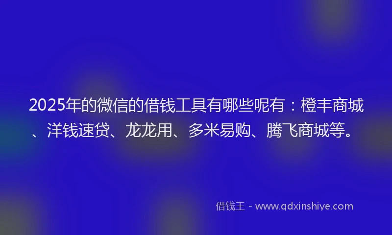 2025年的微信的借钱工具有哪些呢有：橙丰商城、洋钱速贷、龙龙用、多米易购、腾飞商城等。
