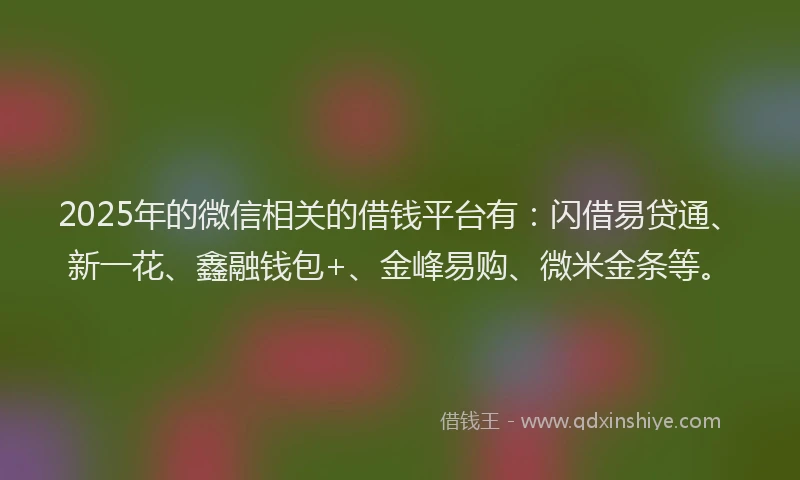 2025年的微信相关的借钱平台有：闪借易贷通、新一花、鑫融钱包+、金峰易购、微米金条等。