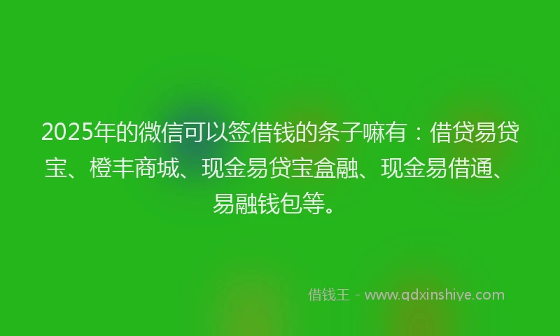 2025年的微信可以签借钱的条子嘛有：借贷易贷宝、橙丰商城、现金易贷宝盒融、现金易借通、易融钱包等。