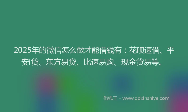 2025年的微信怎么做才能借钱有：花呗速借、平安i贷、东方易贷、比速易购、现金贷易等。