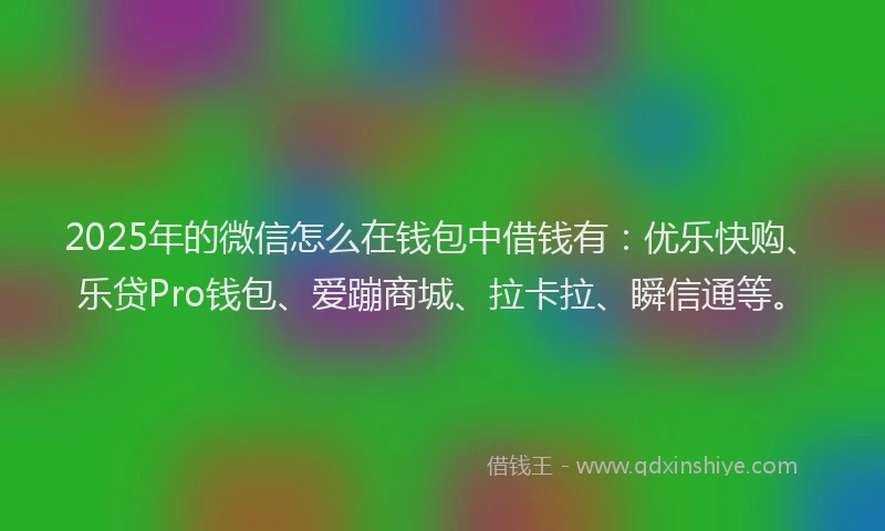 2025年的微信怎么在钱包中借钱有：优乐快购、乐贷Pro钱包、爱蹦商城、拉卡拉、瞬信通等。