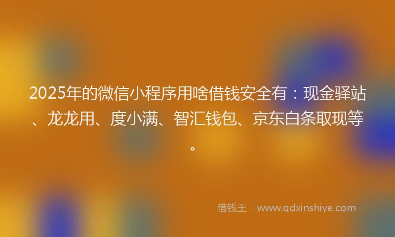 2025年的微信小程序用啥借钱安全有：现金驿站、龙龙用、度小满、智汇钱包、京东白条取现等。