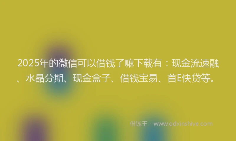 2025年的微信可以借钱了嘛下载有：现金流速融、水晶分期、现金盒子、借钱宝易、首E快贷等。