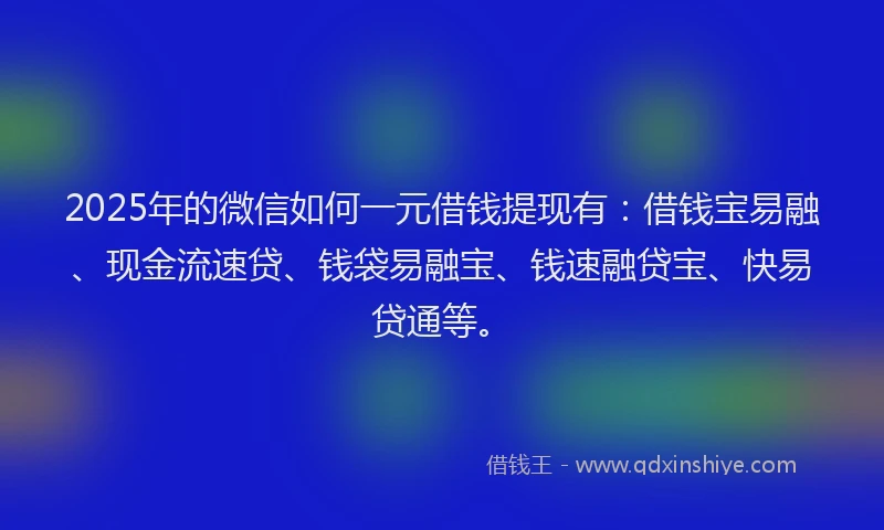 2025年的微信如何一元借钱提现有：借钱宝易融、现金流速贷、钱袋易融宝、钱速融贷宝、快易贷通等。