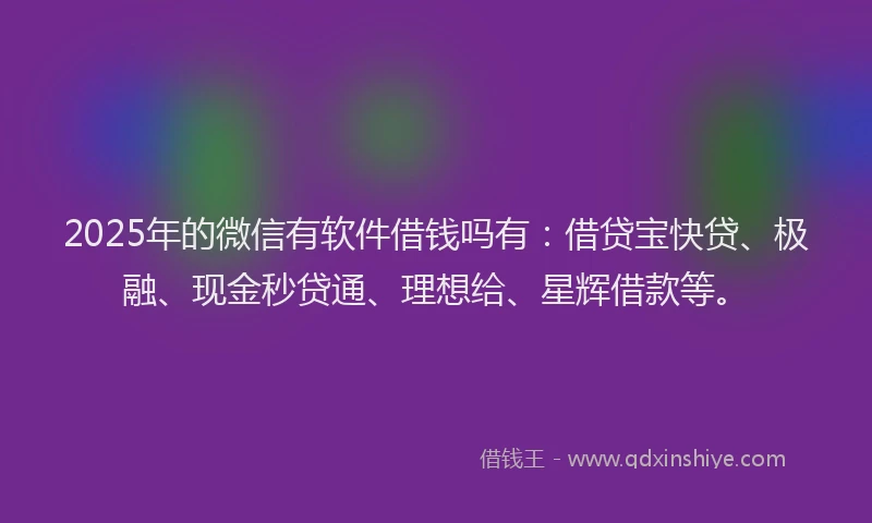 2025年的微信有软件借钱吗有：借贷宝快贷、极融、现金秒贷通、理想给、星辉借款等。