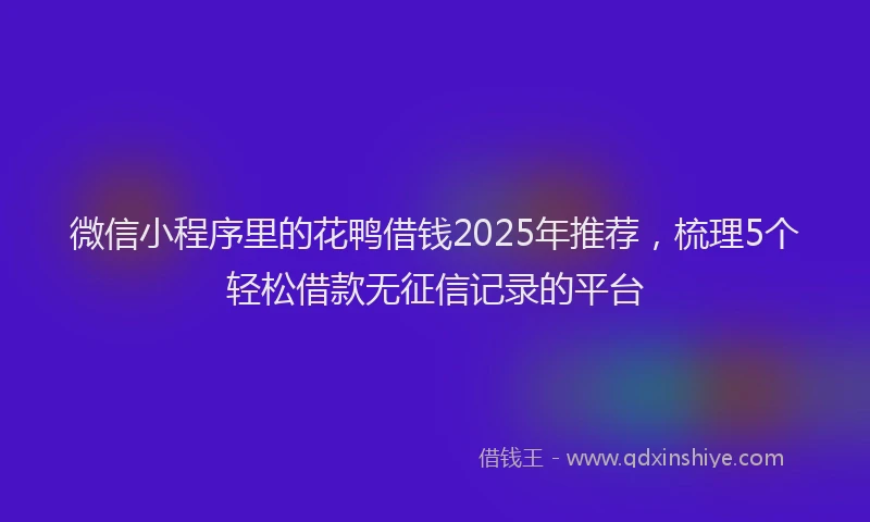 微信小程序里的花鸭借钱2025年推荐，梳理5个轻松借款无征信记录的平台