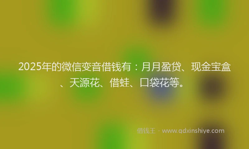 2025年的微信变音借钱有：月月盈贷、现金宝盒、天源花、借蛙、口袋花等。
