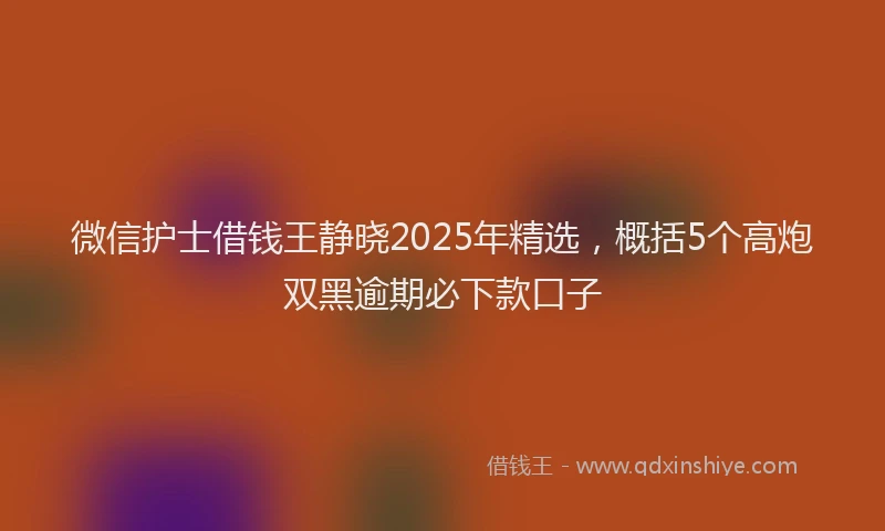 微信护士借钱王静晓2025年精选，概括5个高炮双黑逾期必下款口子