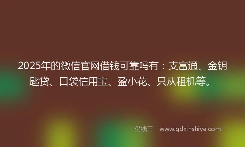 2025年的微信官网借钱可靠吗有：支富通、金钥匙贷、口袋信用宝、盈小花、只从租机等。