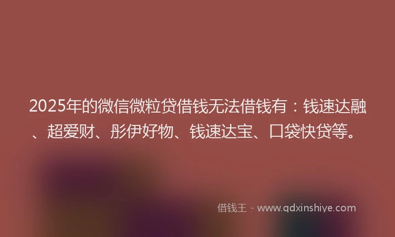 2025年的微信微粒贷借钱无法借钱有：钱速达融、超爱财、彤伊好物、钱速达宝、口袋快贷等。
