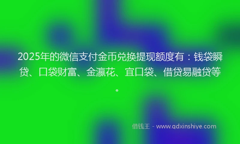 2025年的微信支付金币兑换提现额度有：钱袋瞬贷、口袋财富、金瀛花、宜口袋、借贷易融贷等。