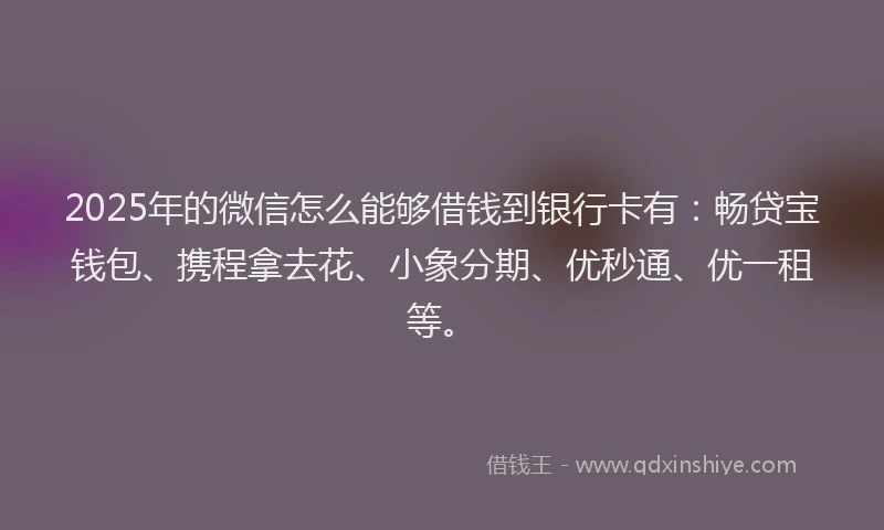 2025年的微信怎么能够借钱到银行卡有：畅贷宝钱包、携程拿去花、小象分期、优秒通、优一租等。