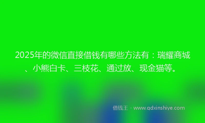 2025年的微信直接借钱有哪些方法有：瑞耀商城、小熊白卡、三枝花、通过放、现金猫等。