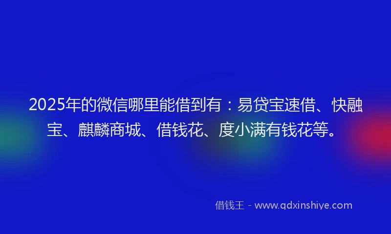 2025年的微信哪里能借到有：易贷宝速借、快融宝、麒麟商城、借钱花、度小满有钱花等。