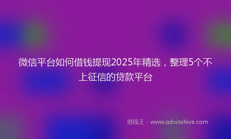 微信平台如何借钱提现2025年精选，整理5个不上征信的贷款平台
