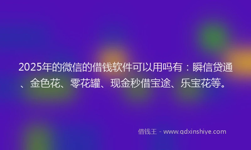 2025年的微信的借钱软件可以用吗有：瞬信贷通、金色花、零花罐、现金秒借宝途、乐宝花等。