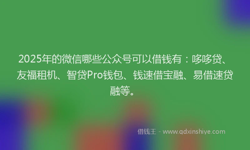 2025年的微信哪些公众号可以借钱有：哆哆贷、友福租机、智贷Pro钱包、钱速借宝融、易借速贷融等。