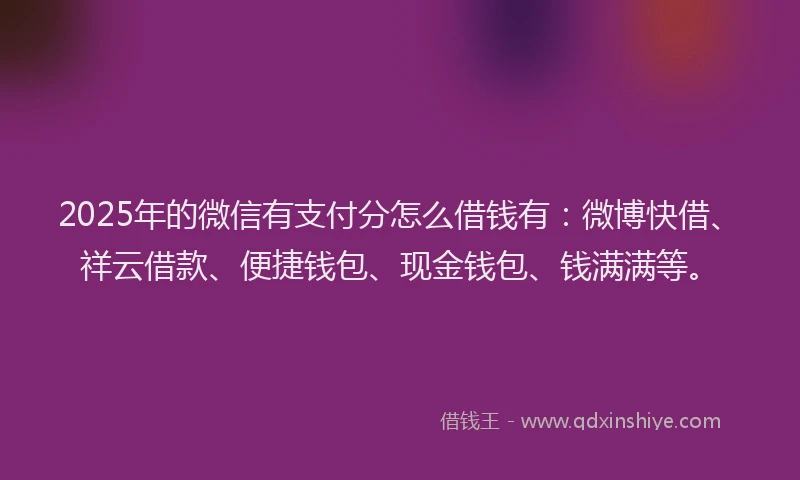 2025年的微信有支付分怎么借钱有：微博快借、祥云借款、便捷钱包、现金钱包、钱满满等。