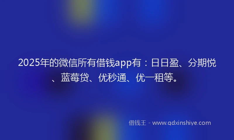 2025年的微信所有借钱app有：日日盈、分期悦、蓝莓贷、优秒通、优一租等。