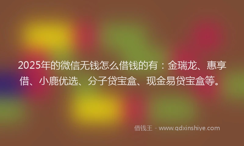 2025年的微信无钱怎么借钱的有：金瑞龙、惠享借、小鹿优选、分子贷宝盒、现金易贷宝盒等。