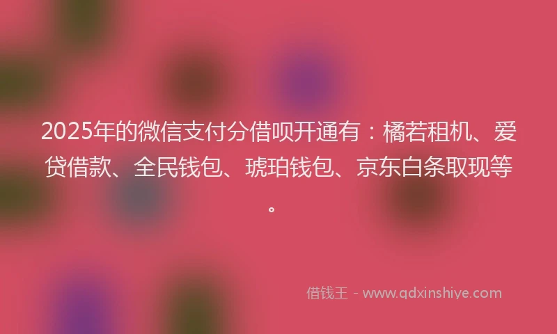 2025年的微信支付分借呗开通有：橘若租机、爱贷借款、全民钱包、琥珀钱包、京东白条取现等。