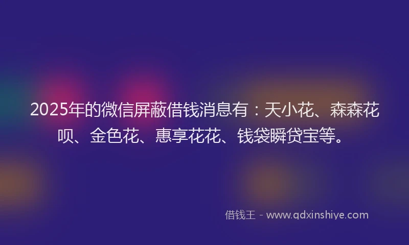 2025年的微信屏蔽借钱消息有：天小花、森森花呗、金色花、惠享花花、钱袋瞬贷宝等。