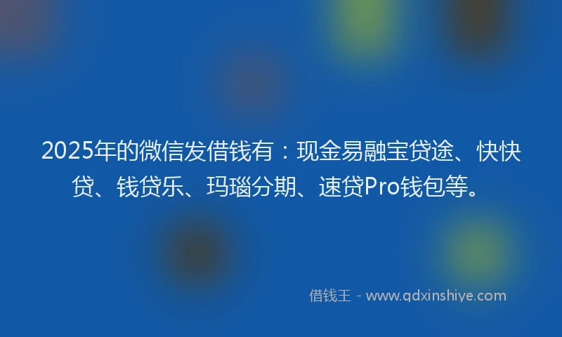 2025年的微信发借钱有：现金易融宝贷途、快快贷、钱贷乐、玛瑙分期、速贷Pro钱包等。